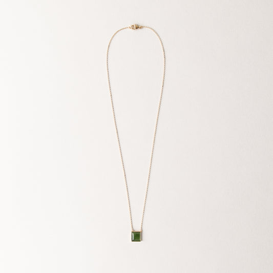 CHARMED CUSHION GREEN JADE CHARM NECKLACE