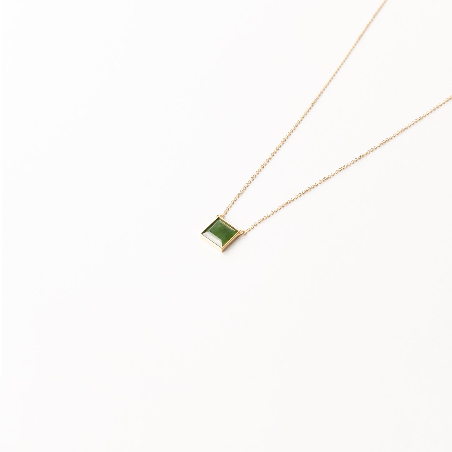 CHARMED CUSHION GREEN JADE CHARM NECKLACE